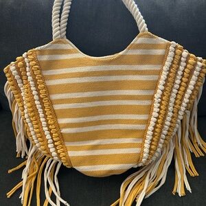 Striped Yellow and White Tote Bag